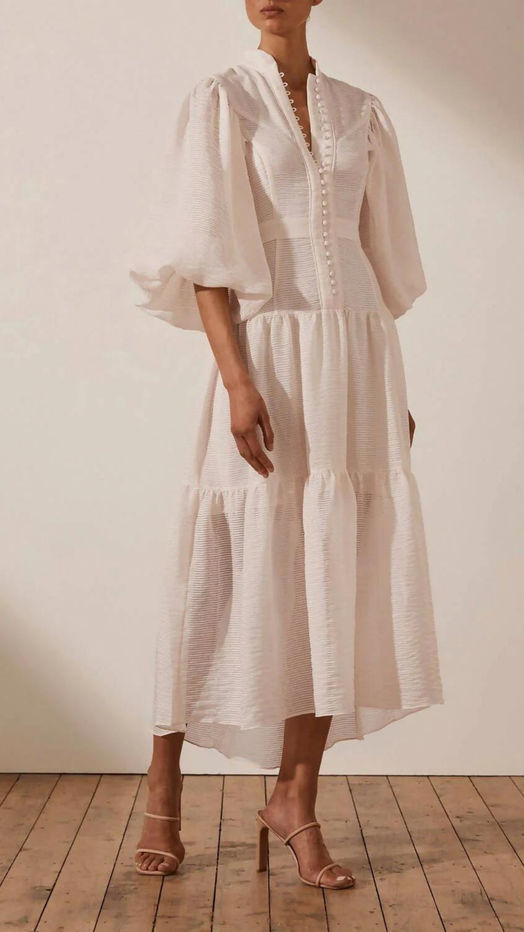 Shona Joy - Charlotte High Neck Midi Dress - Ecru