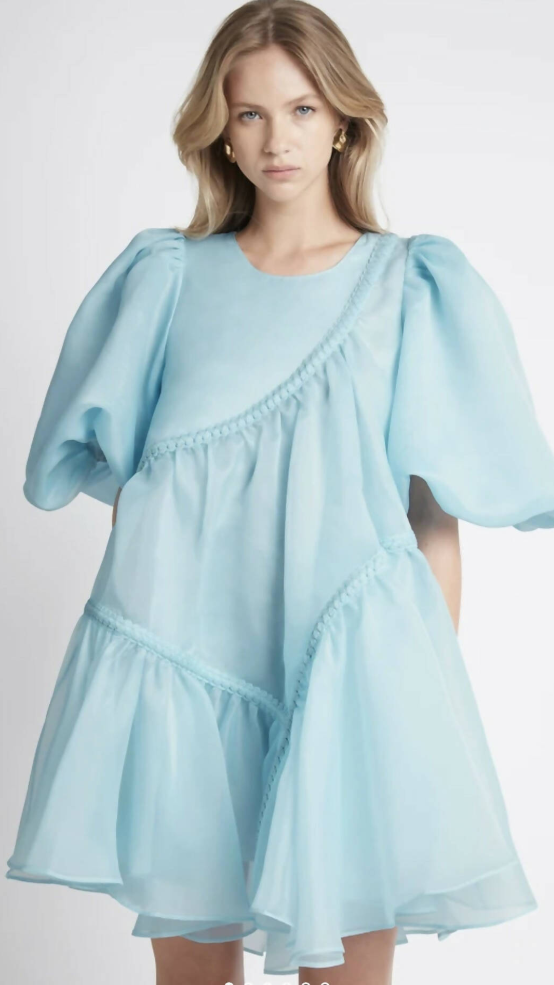 Aje - Riviera Asymmetric Braided Puff Sleeve Smock Mini Dress