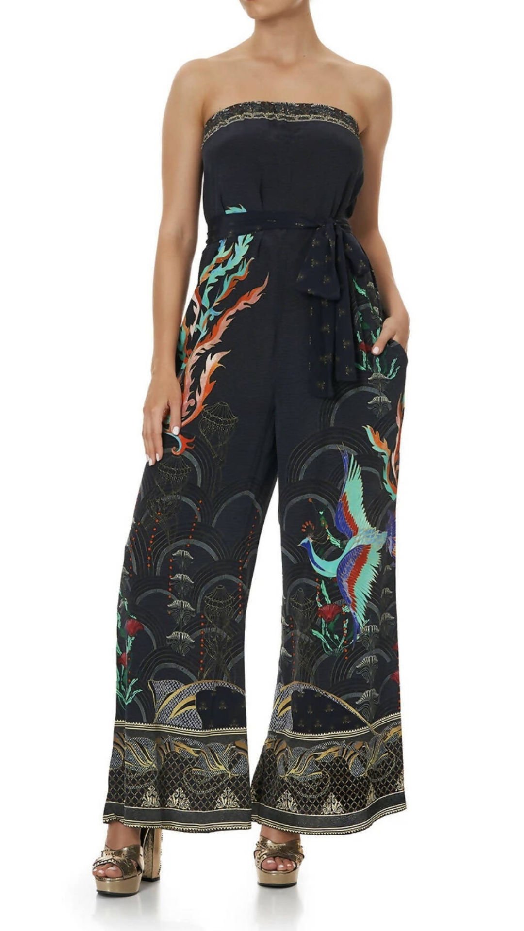 Camilla - Tie Waist Strapless Jumpsuit - Wise Wings