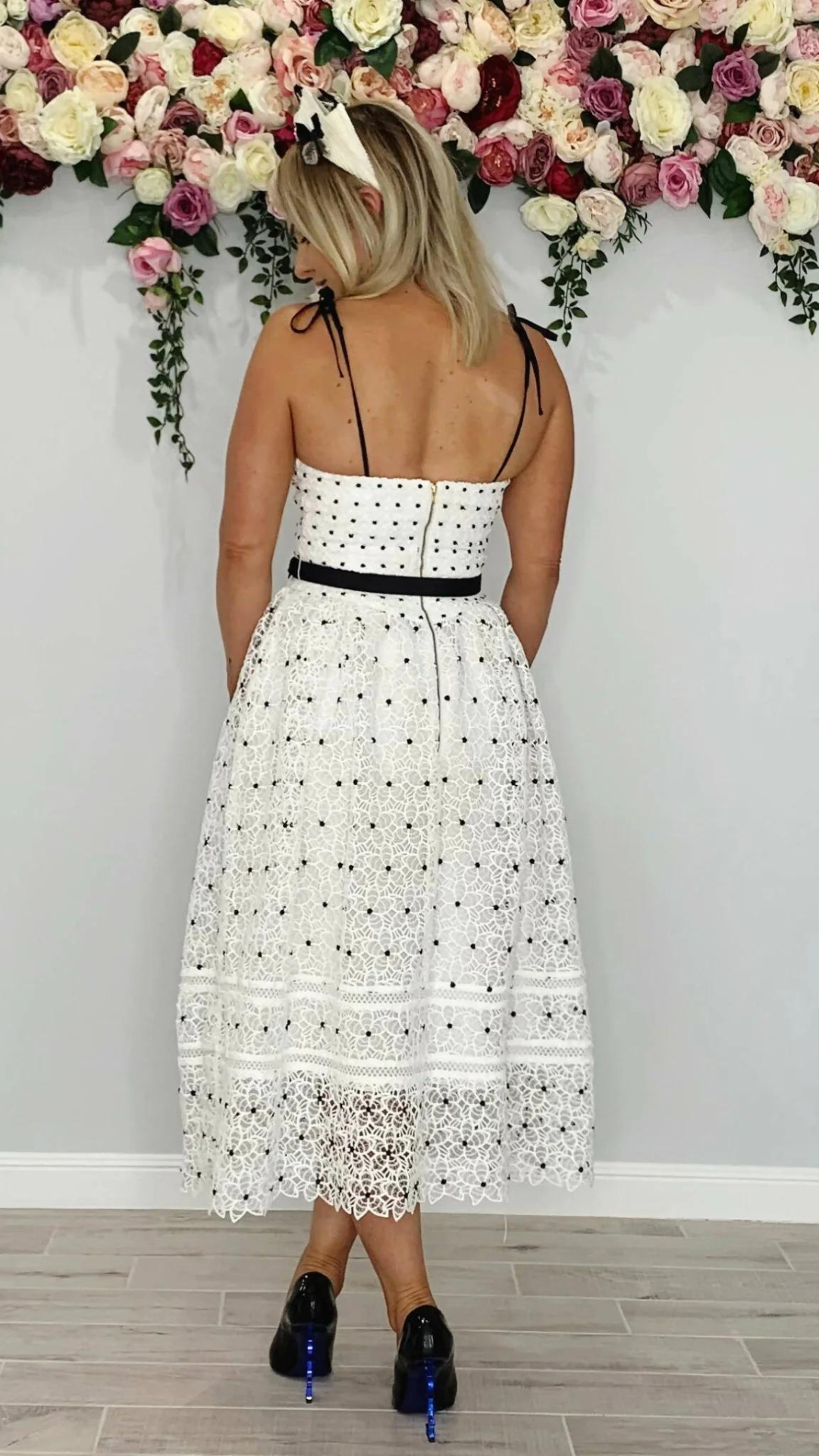 Self Portrait - Polka-Dot and Floral Lace Midi Dress