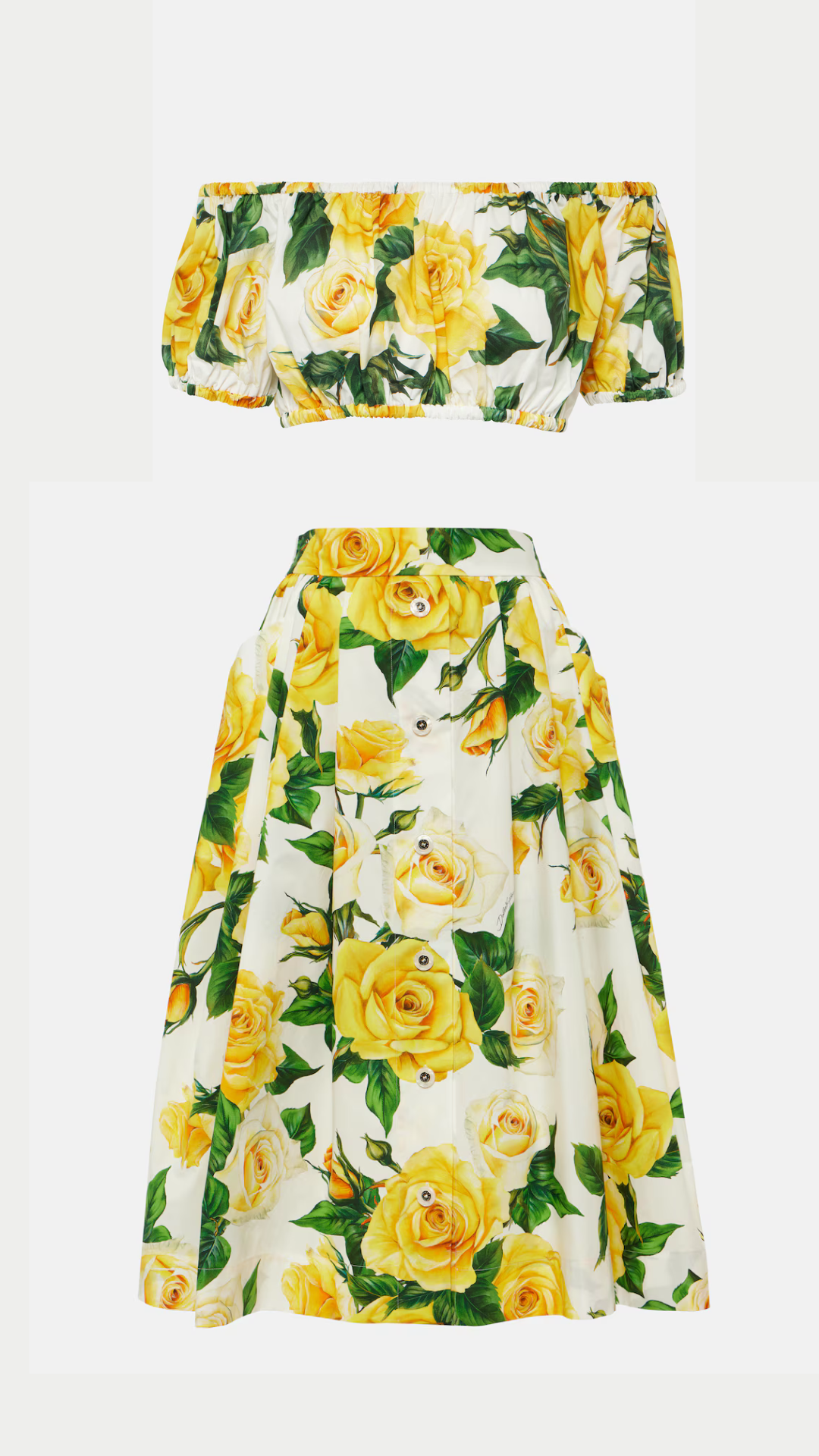 Dolce & Gabbana - Rose Printed Cropped Top & Pleated Cotton-Poplin Midi Skirt