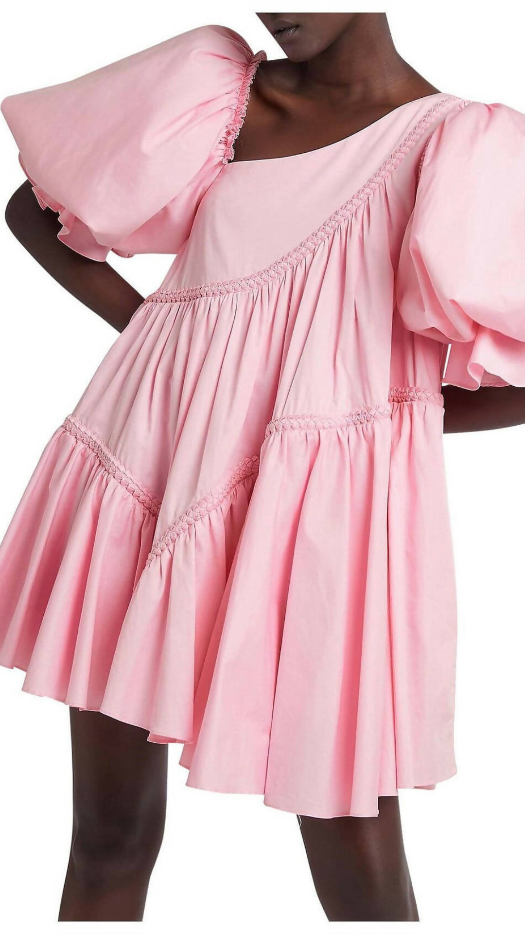 Aje - Casabianca Braided Asymmetric Puff Sleeve Mini Dress