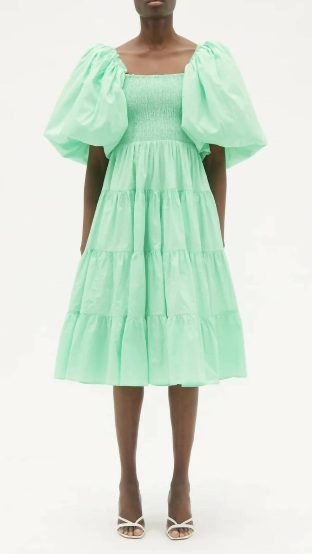 aje green dress puff sleeves Dusk knot puff sleeve mini dress emerald green