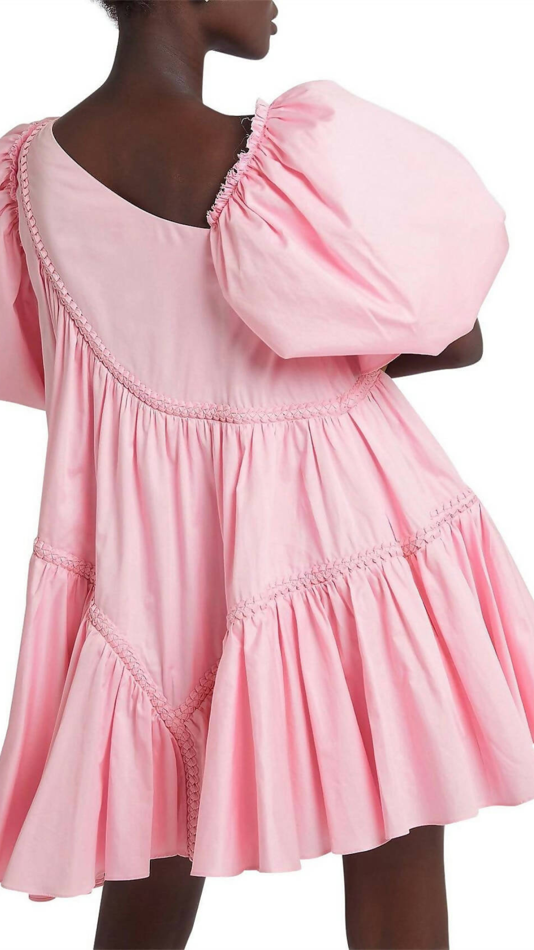 Aje - Casabianca Braided Asymmetric Puff Sleeve Mini Dress