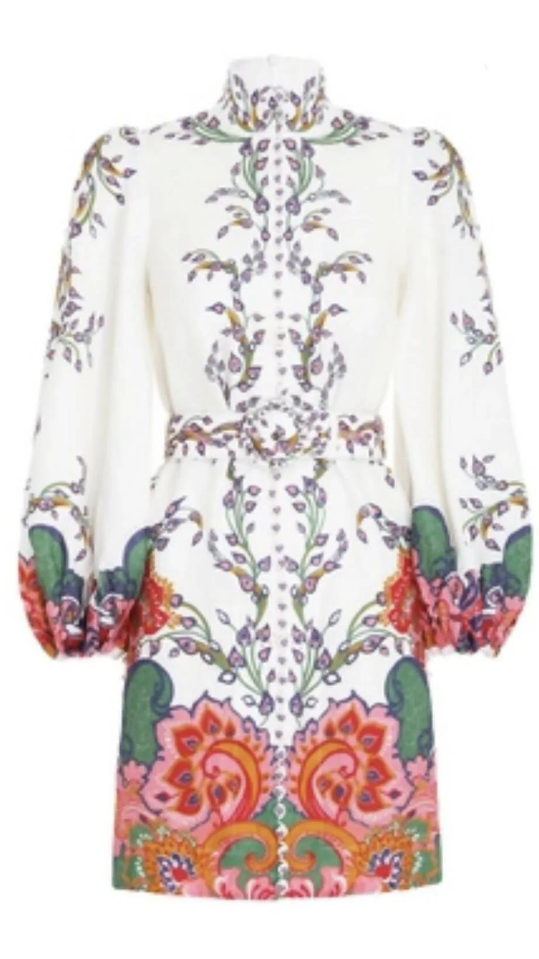 Zimmermann - Lovestruck Buttoned Tunic Mini Dress - Natural Paisley