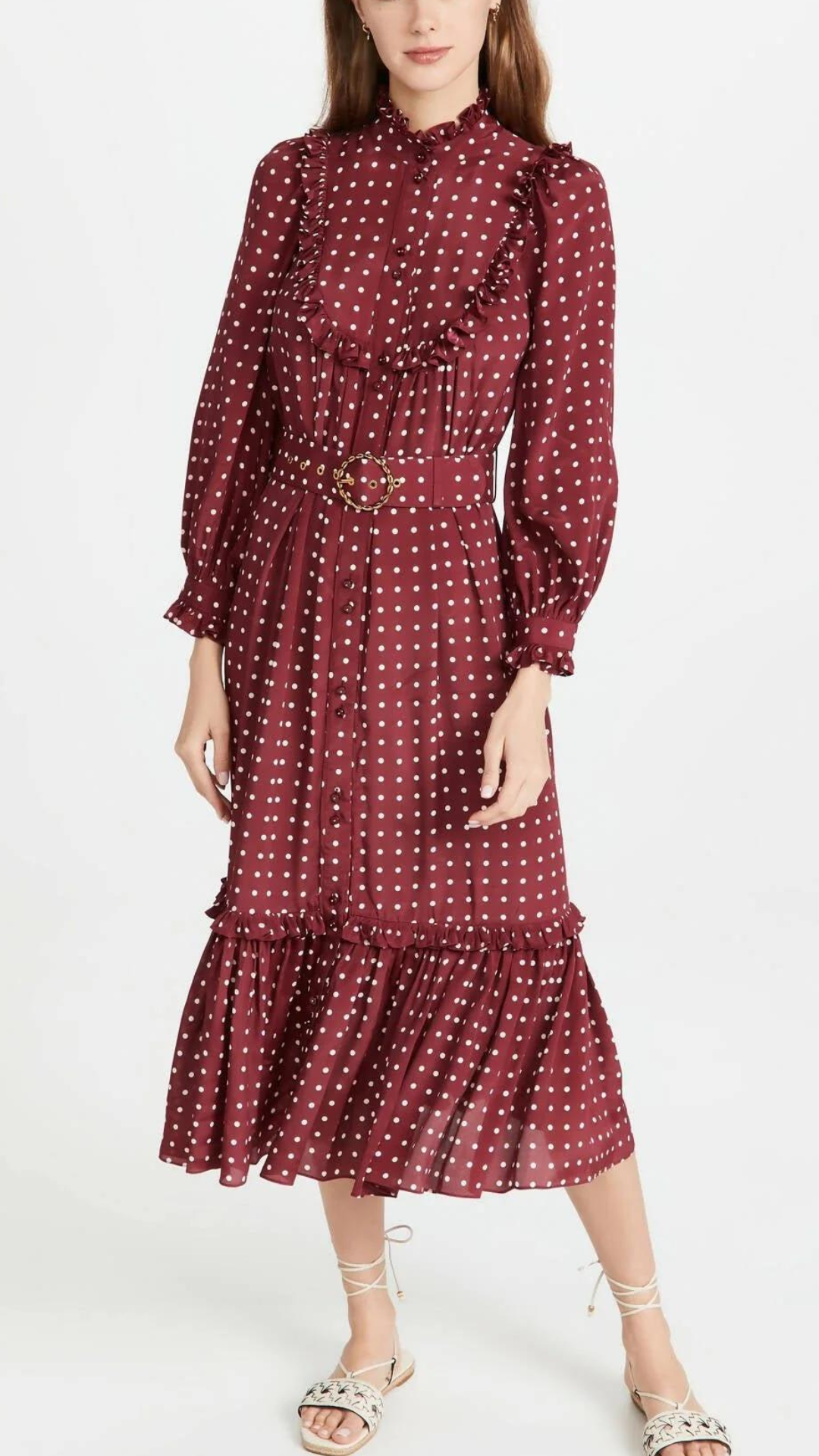 Zimmermann - Swing Midi Dress - Burgundy / Cream Dot