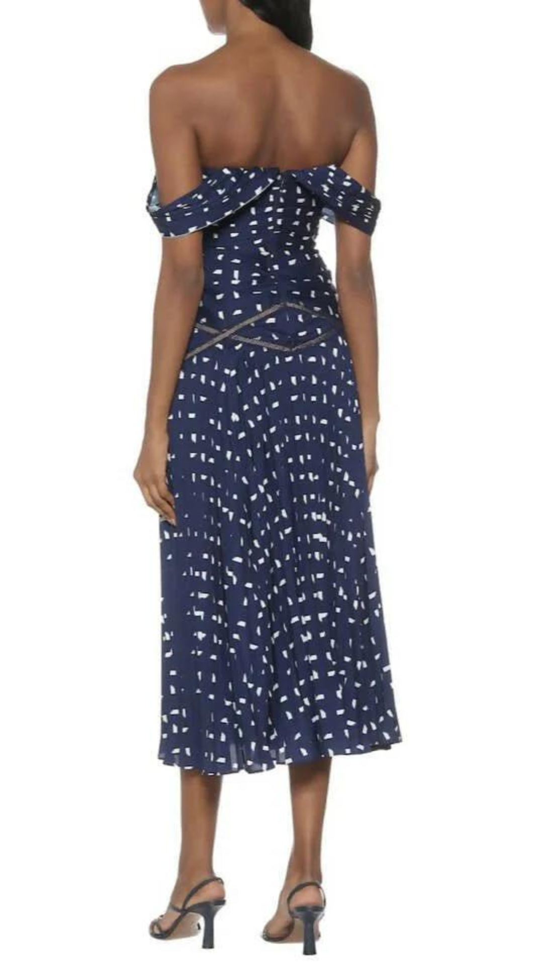 Self Portrait - Off-Shoulder Printed Crepe Dress - Navy