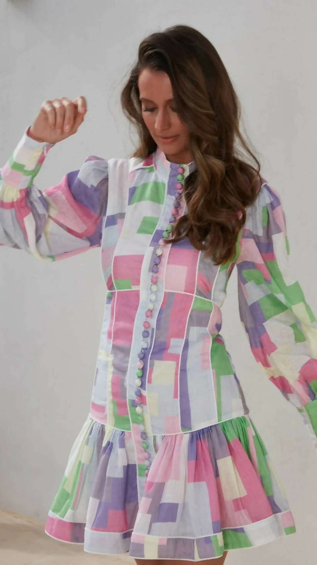 Mackenzie Mode - Button Me Up Mini Dress - Bright Geo
