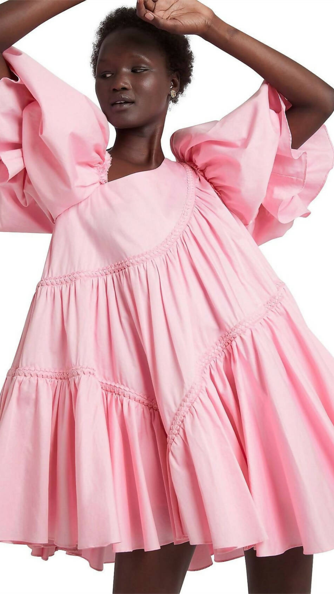 Aje - Casabianca Braided Asymmetric Puff Sleeve Mini Dress