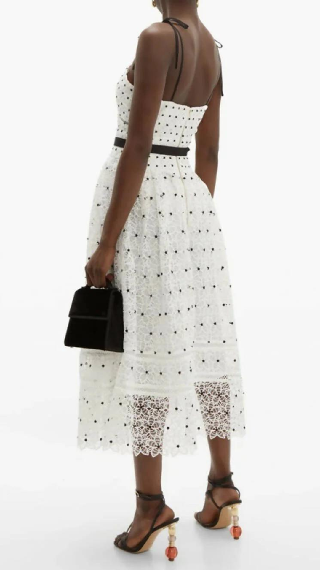 Self Portrait - Polka-Dot and Floral Lace Midi Dress