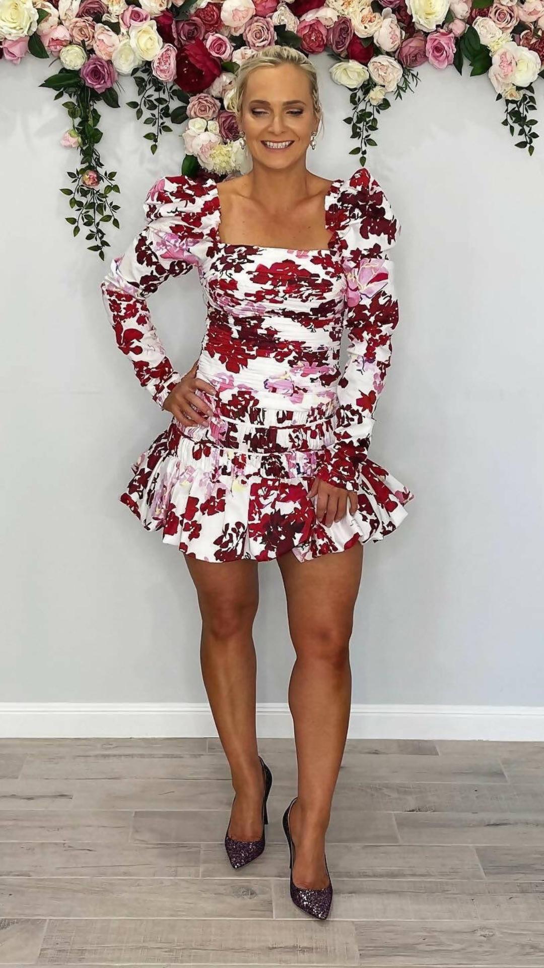 Aje - Marlene Roses Ruched Top & La Vie Bubble Mini Skirt