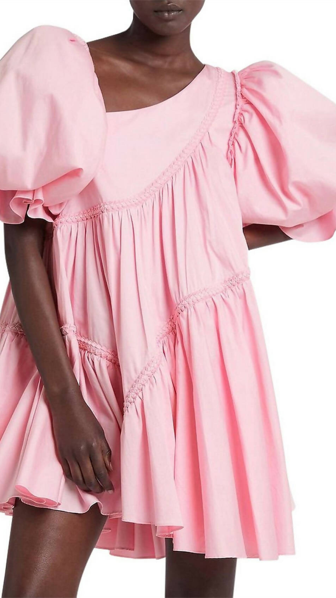 Aje - Casabianca Braided Asymmetric Puff Sleeve Mini Dress