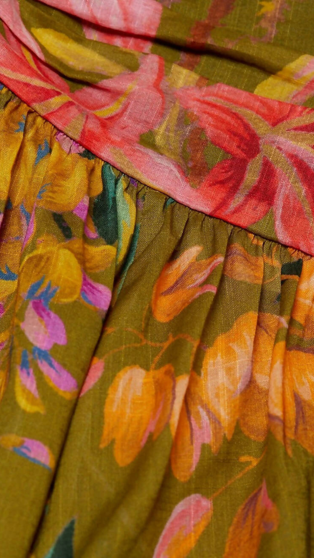 Zimmermann - Asymmetric Midi Dress - Khaki Floral Tropicana