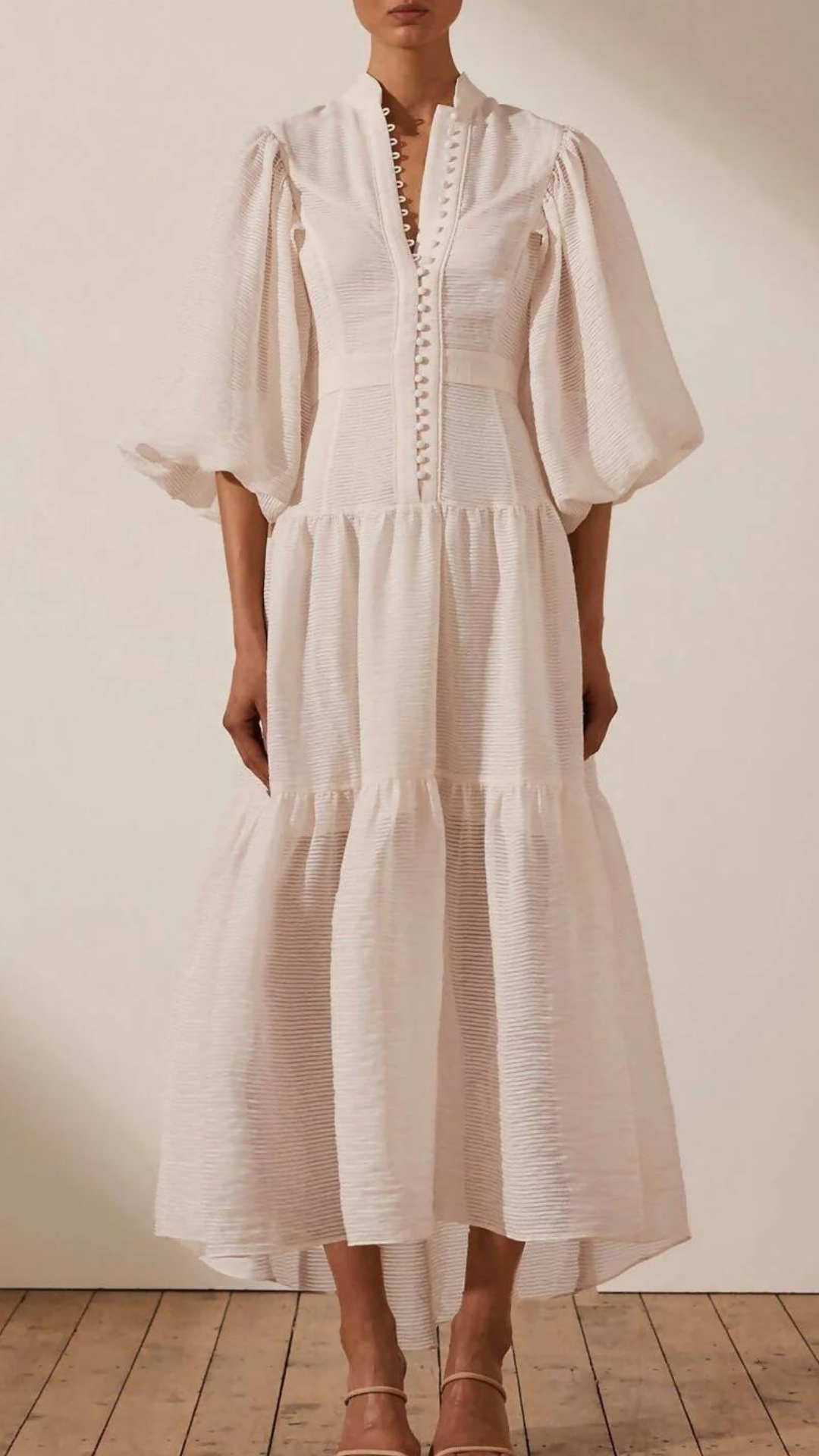 Shona Joy - Charlotte High Neck Midi Dress - Ecru