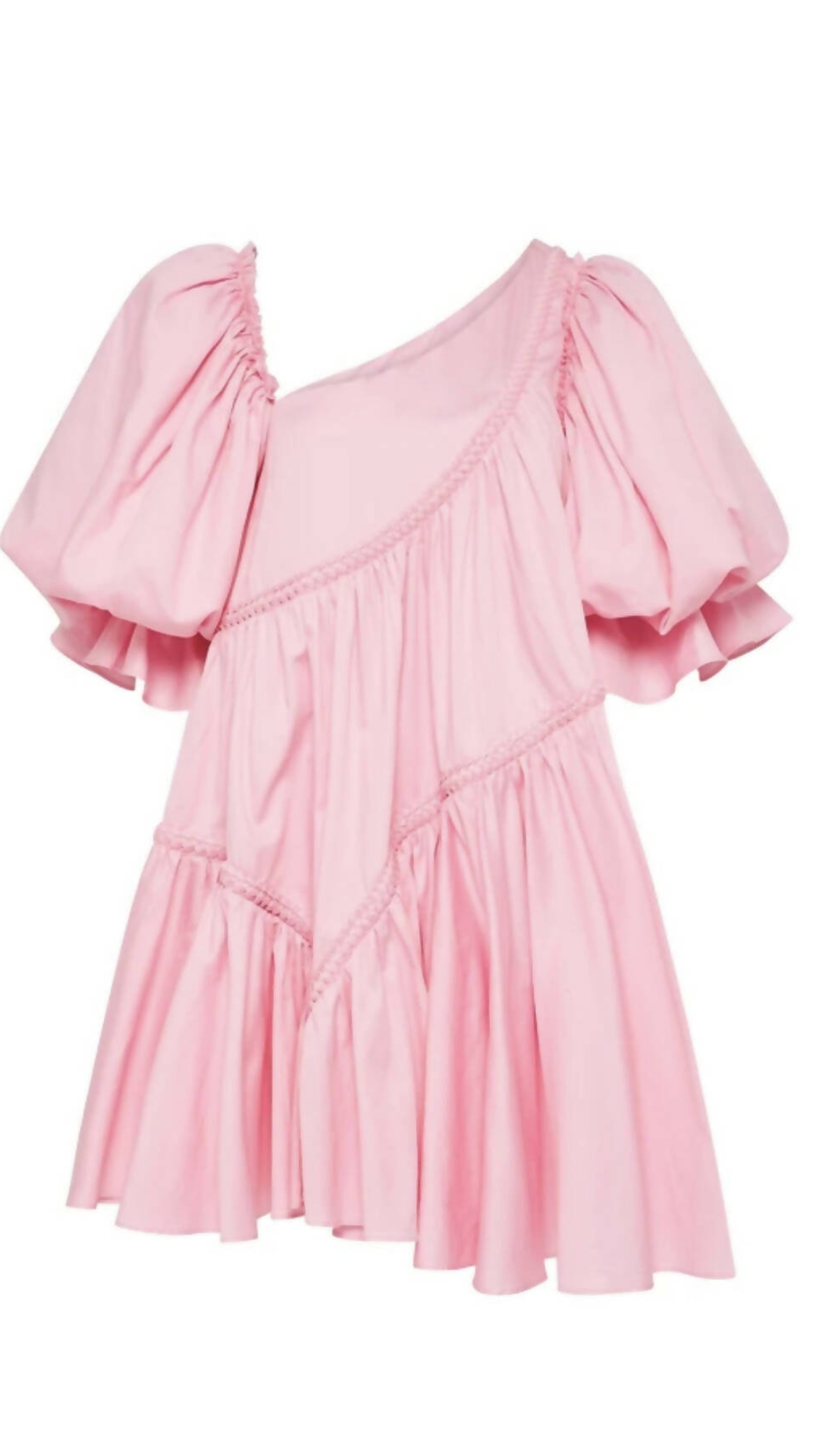Aje - Casabianca Braided Asymmetric Puff Sleeve Mini Dress