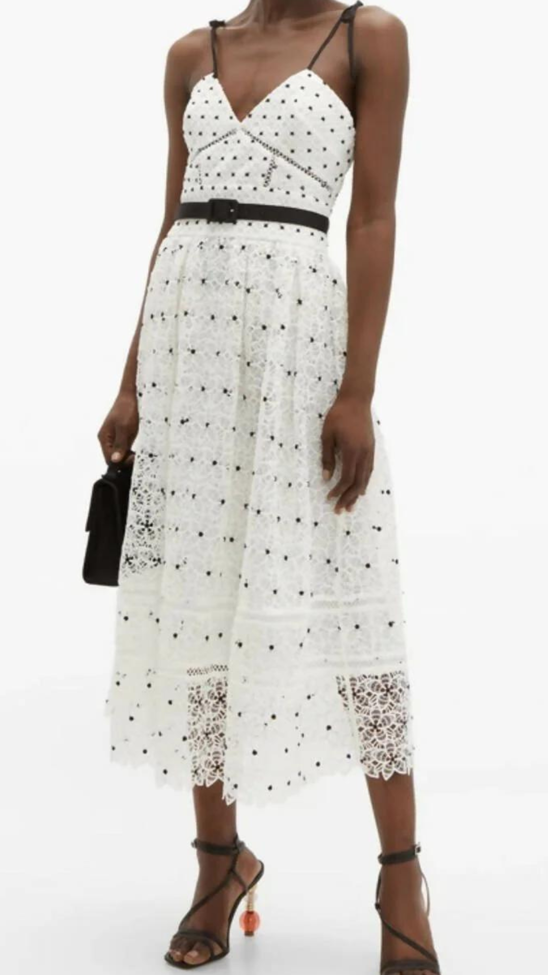Self Portrait - Polka-Dot and Floral Lace Midi Dress