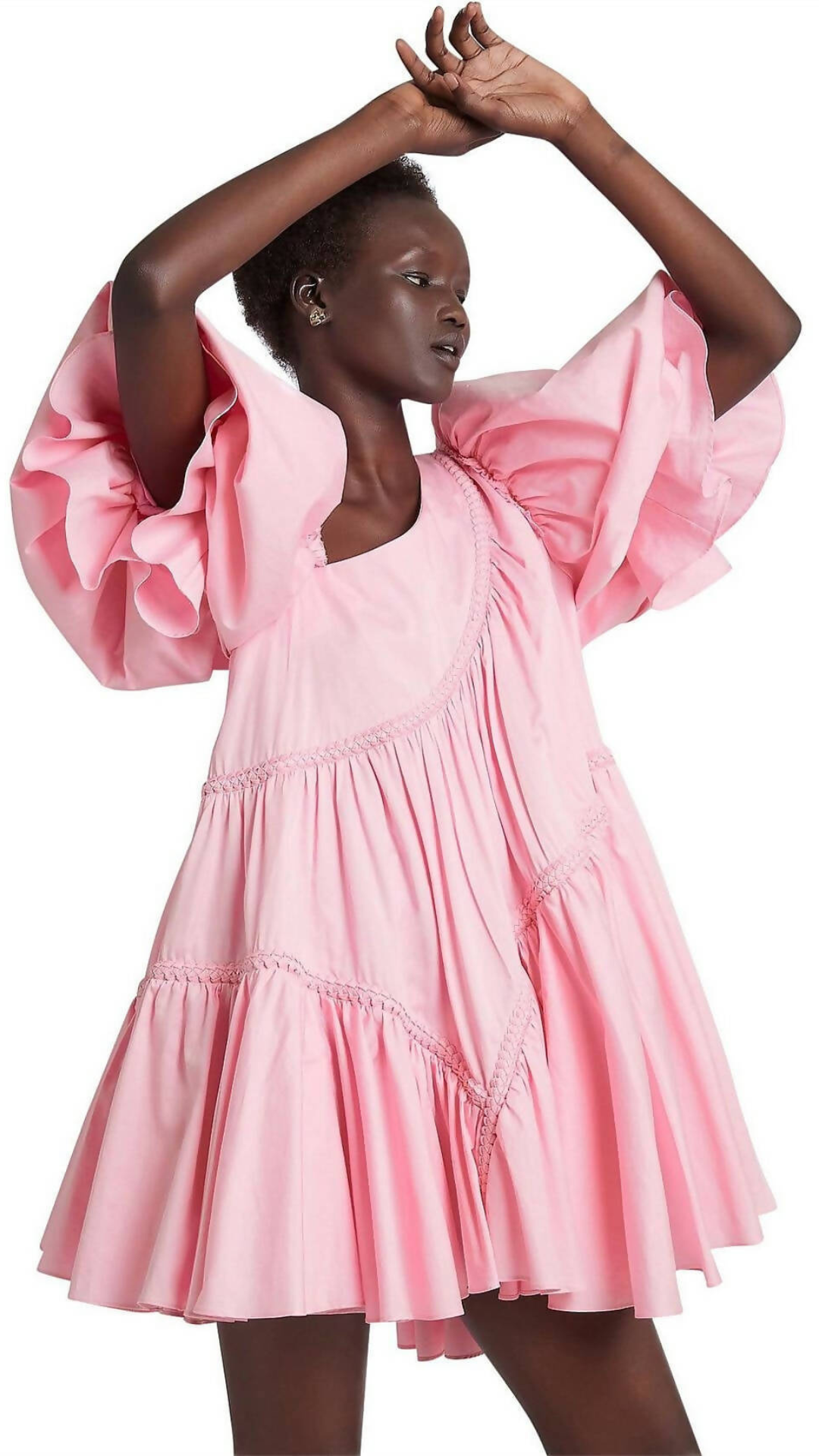 Aje - Casabianca Braided Asymmetric Puff Sleeve Mini Dress