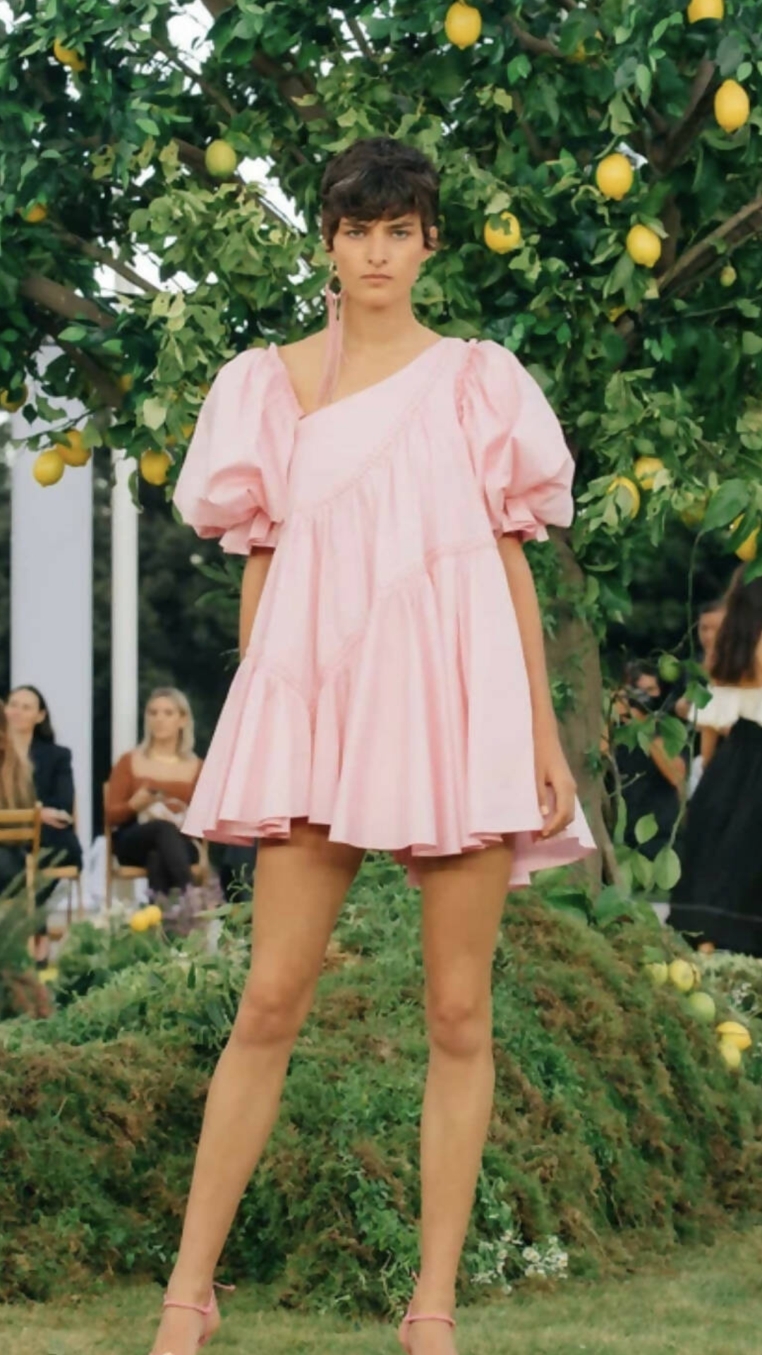 Aje - Casabianca Braided Asymmetric Puff Sleeve Mini Dress
