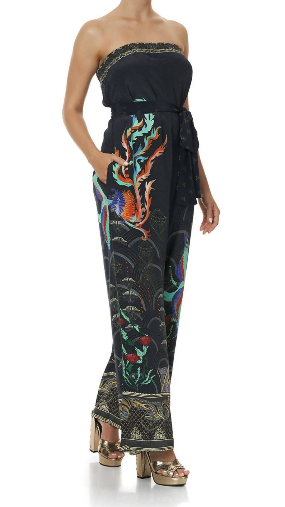 Camilla - Tie Waist Strapless Jumpsuit - Wise Wings