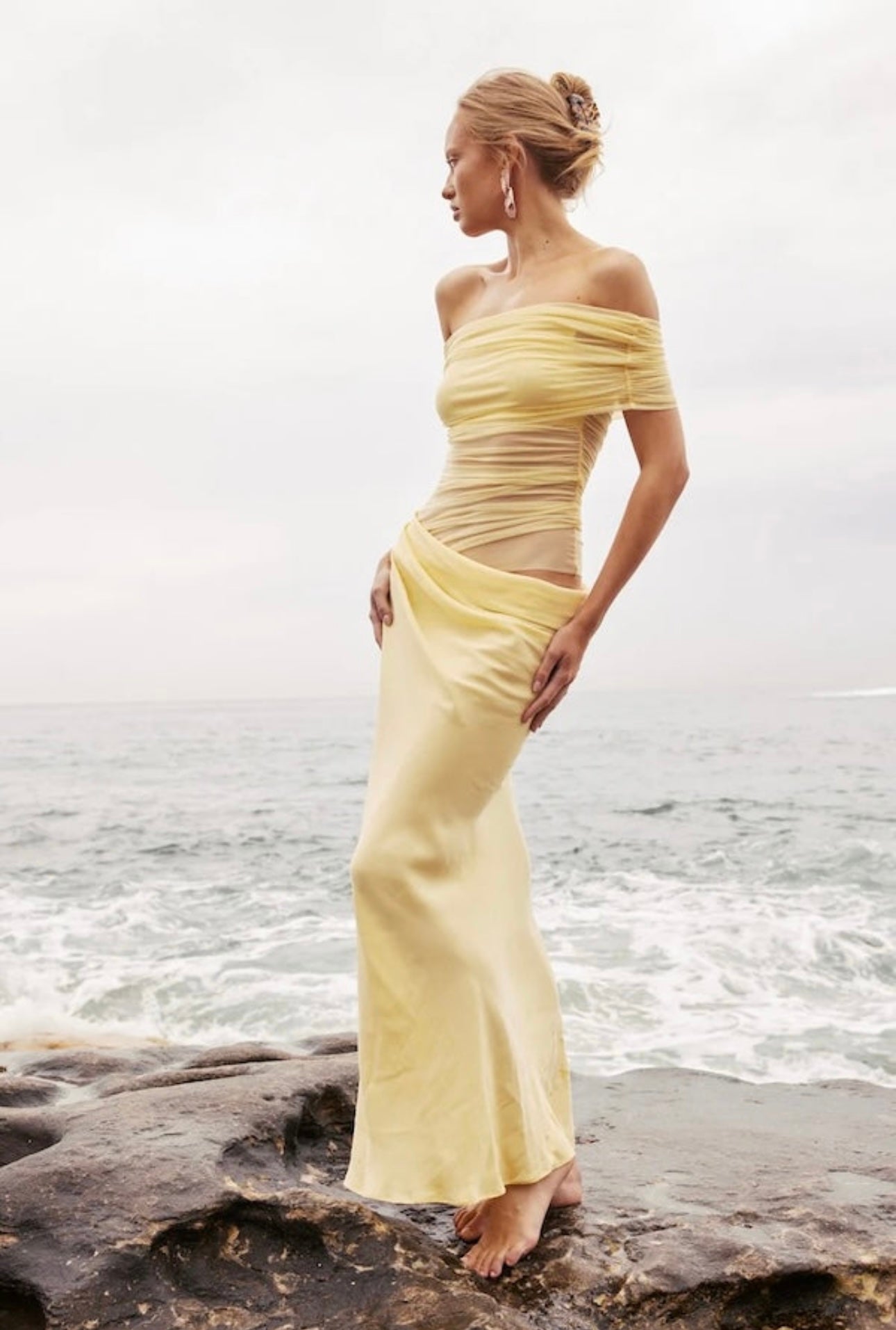 Benni - Nico Off Shoulder Maxi Dress in Butter