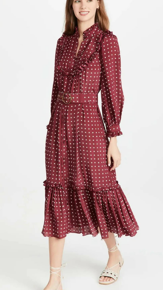 Zimmermann - Swing Midi Dress - Burgundy / Cream Dot
