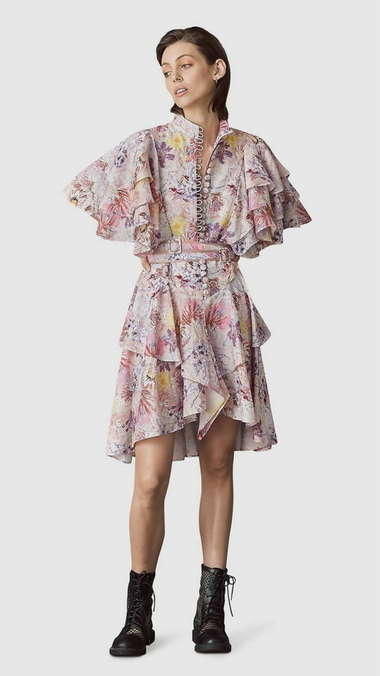 Leo Lin - Euphoria Cotton Linen Ruffled Mini Dress