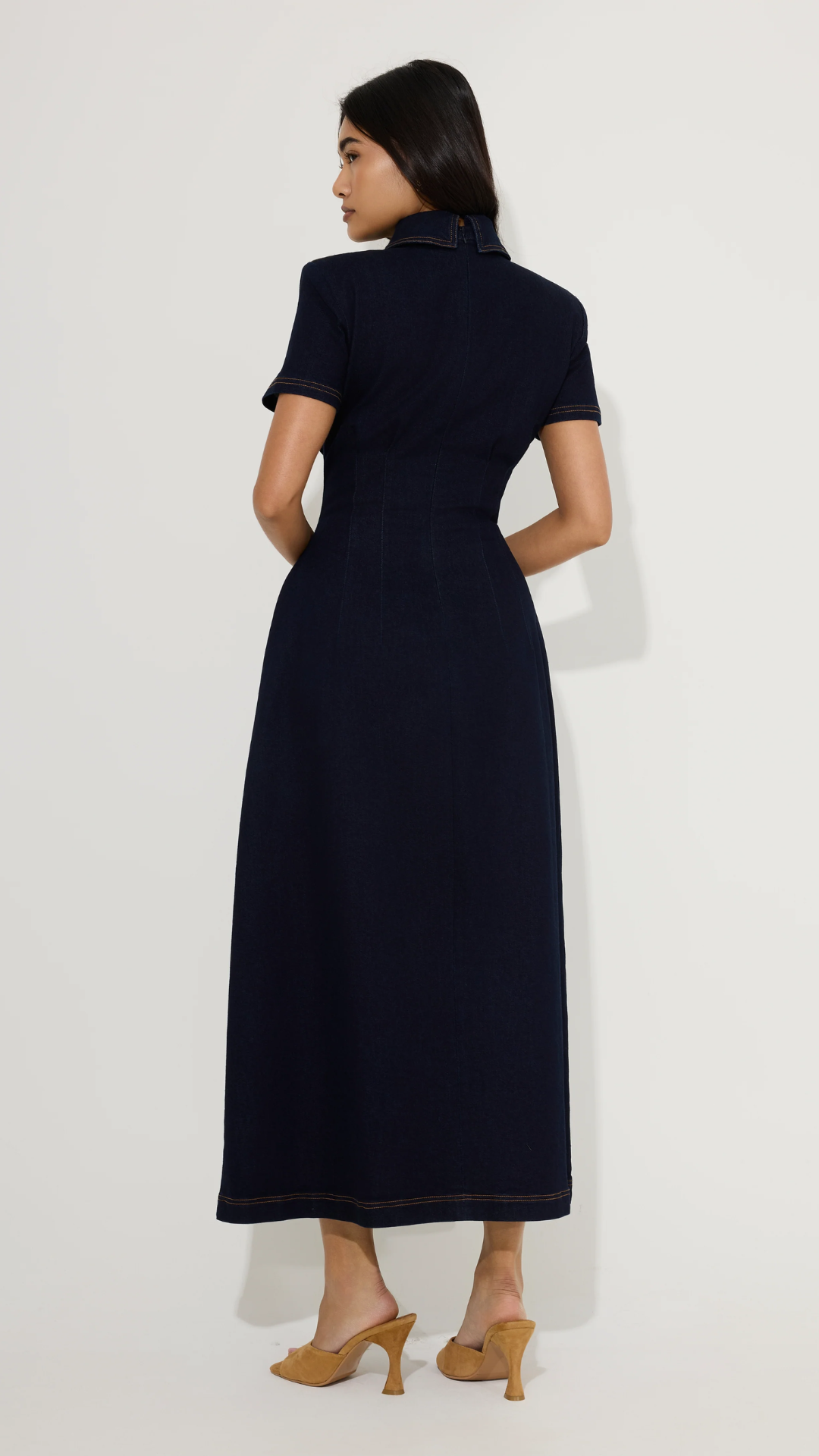 Odd Muse - Cotton Mix Denim Collared Midi Dress
