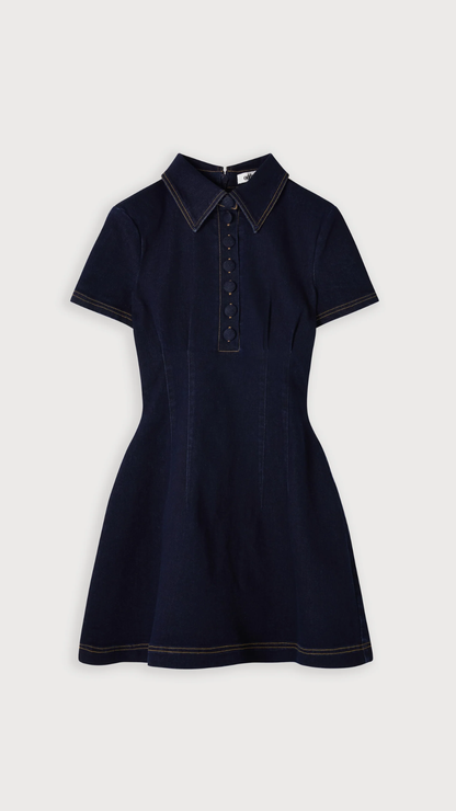 Odd Muse - Cotton Mix Denim Collared Mini Dress