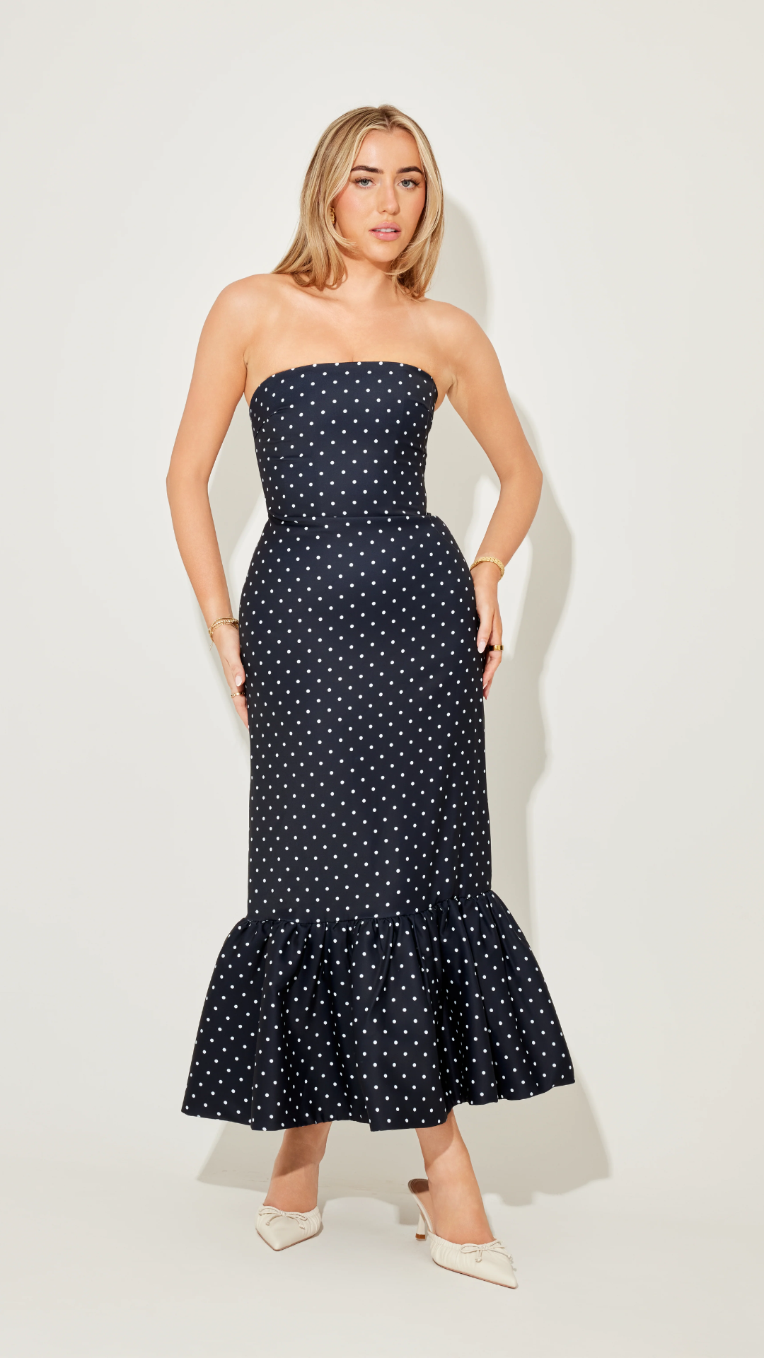 Odd Muse - Strapless Peplum Midi Dress