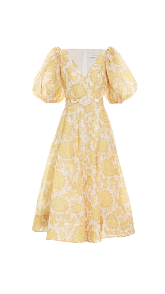 Zimmermann - Puff Sleeve Postcard Midi Dress