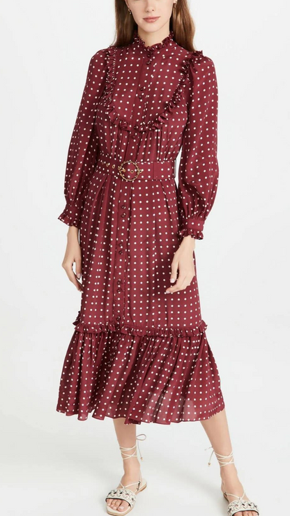 Zimmermann - Swing Midi Dress - Burgundy / Cream Dot