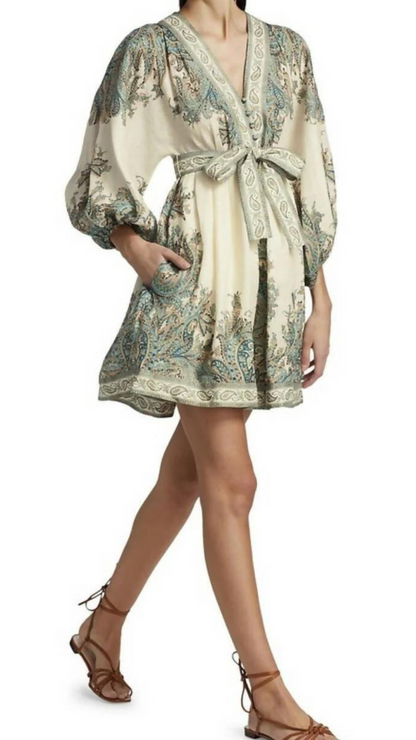 Zimmermann - Brighton Paisley Mini Dress -Turquiose Paisley