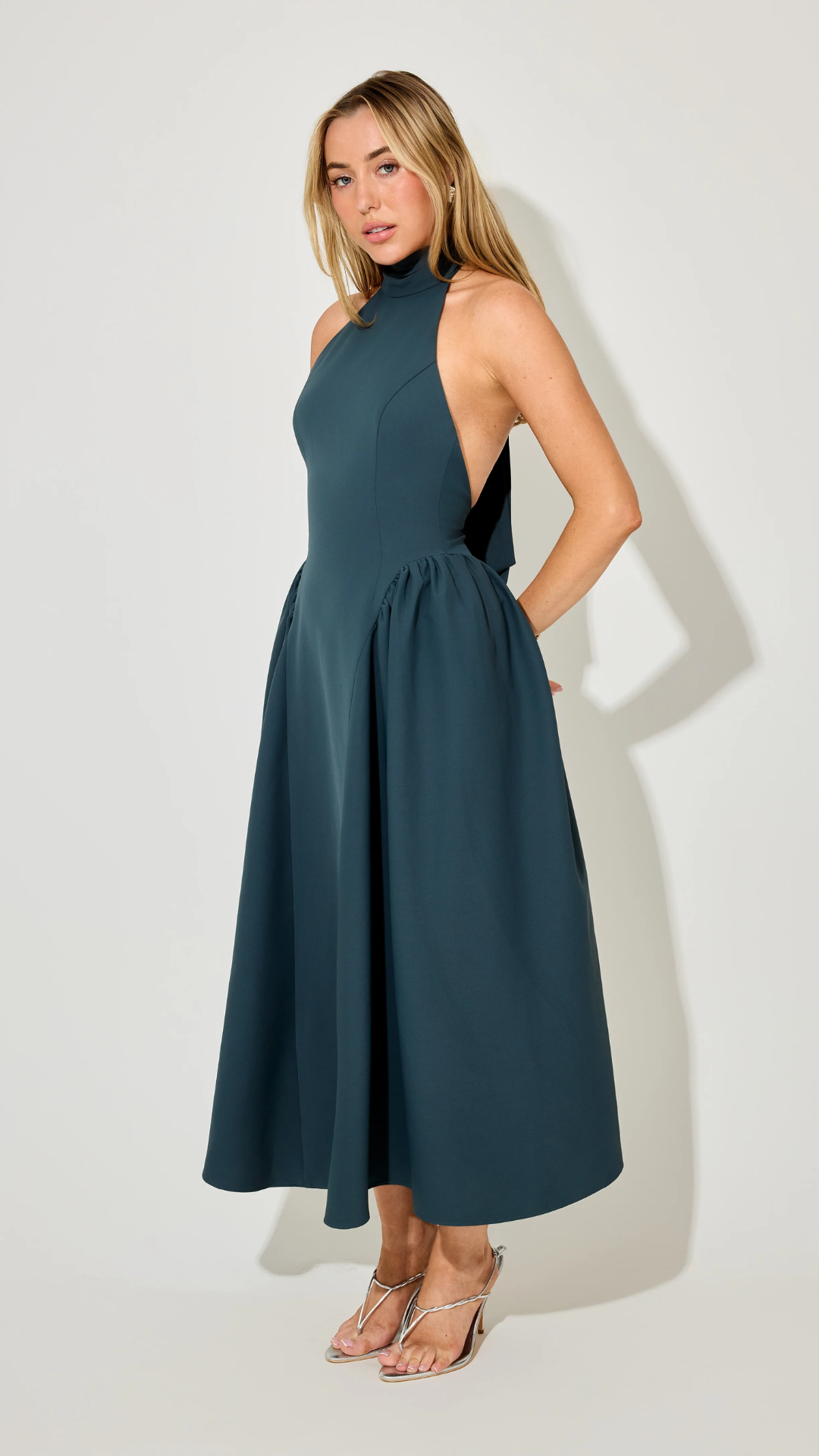 Odd Muse - Tie Neck Gathered Midi Dress