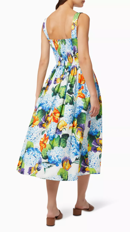 Dolce & Gabbana - Multi Floral Printed Cotton Poplin Bustier Midi Dress