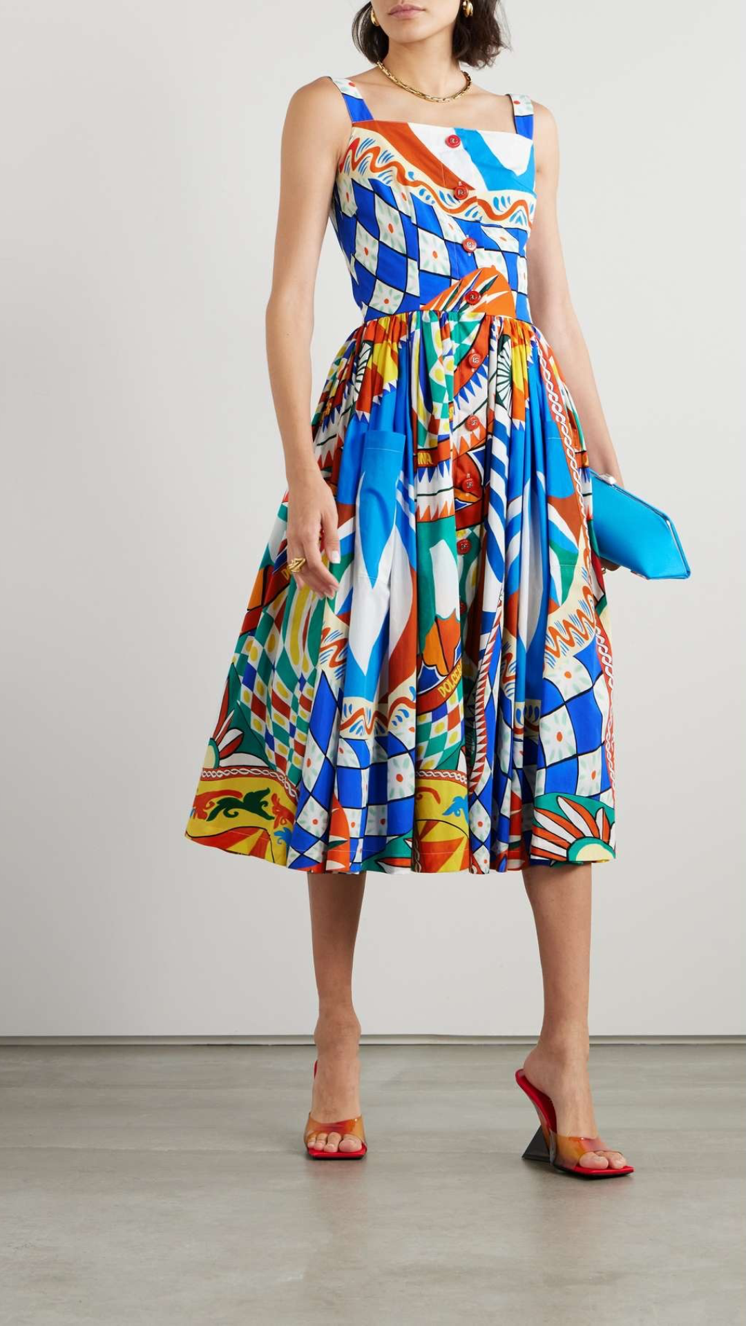 Dolce & Gabbana - Caretto Print Cotton Poplin Midi