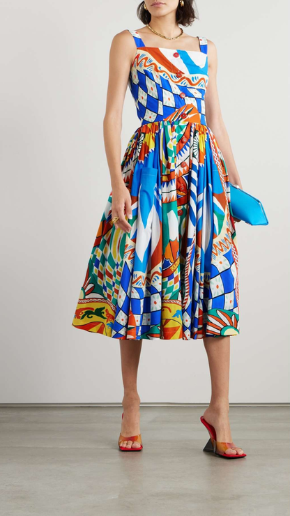 Dolce & Gabbana - Caretto Print Cotton Poplin Midi