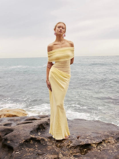 Benni - Nico Off Shoulder Maxi Dress in Butter